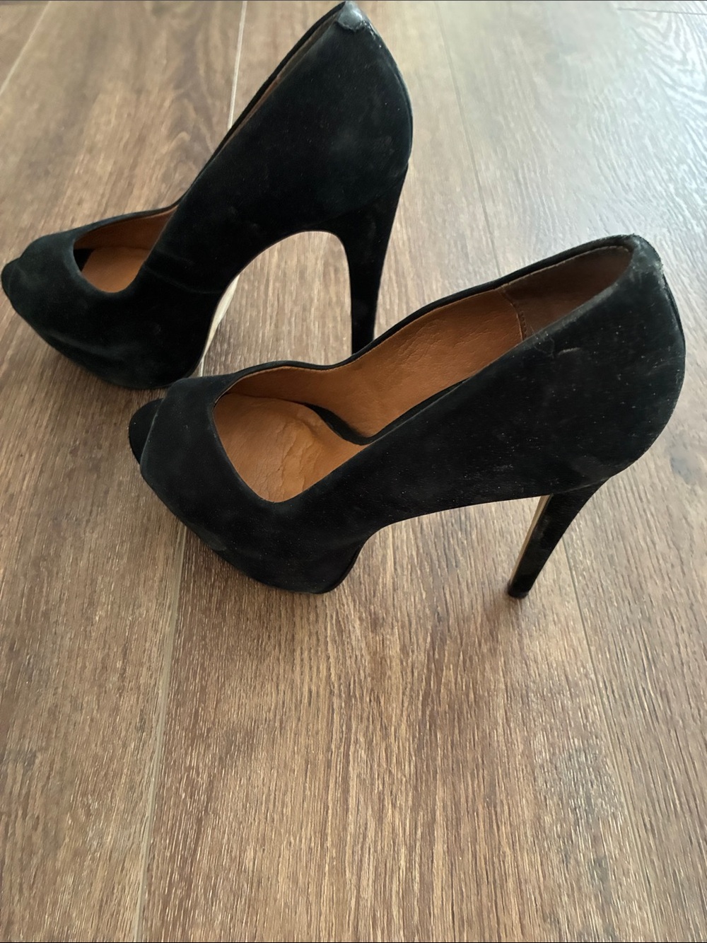 Steve Madden Black Suede Peep-Toe Stiletto Heels